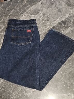 Dickies Women's Dark Blue Wide Leg Jeans with Red Tab